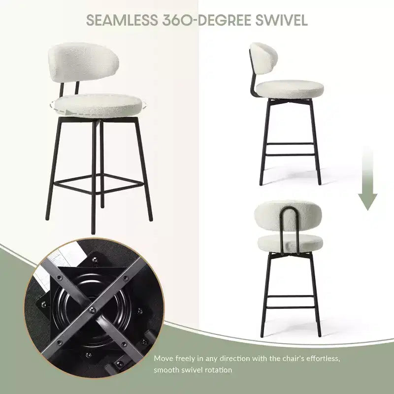 Sgabelli da bar con schienale imbottiti in finta pelliccia, set da 2 – Nero / Cammello / Grigio / Crema / Verde / Blu navy / Oro