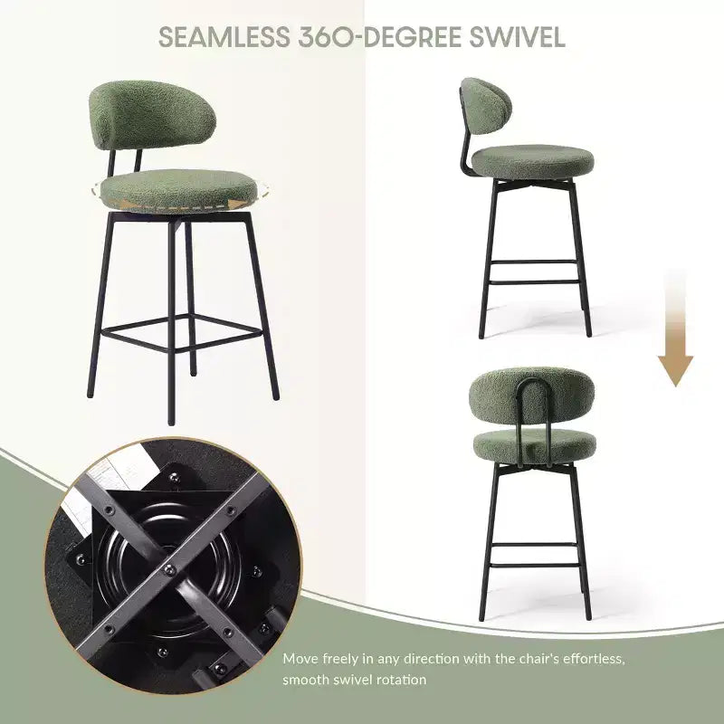 Sgabelli da bar con schienale imbottiti in finta pelliccia, set da 2 – Nero / Cammello / Grigio / Crema / Verde / Blu navy / Oro