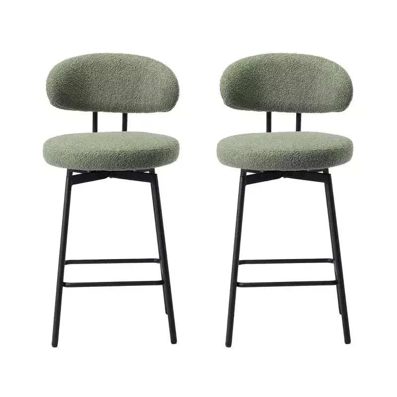 Sgabelli da bar con schienale imbottiti in finta pelliccia, set da 2 – Nero / Cammello / Grigio / Crema / Verde / Blu navy / Oro
