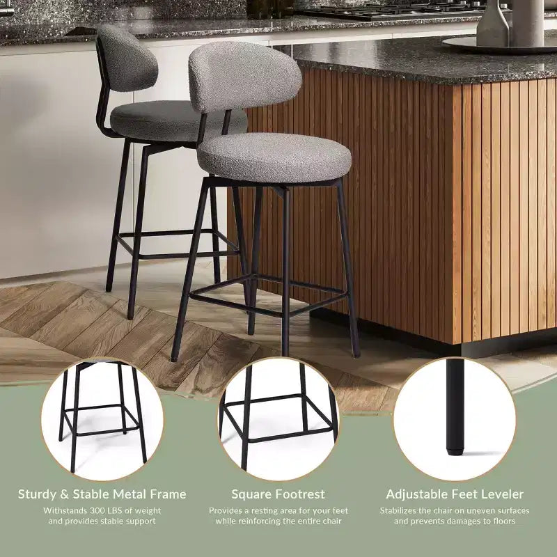 Sgabelli da bar con schienale imbottiti in finta pelliccia, set da 2 – Nero / Cammello / Grigio / Crema / Verde / Blu navy / Oro