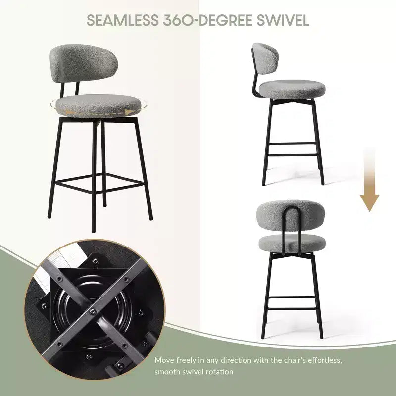 Sgabelli da bar con schienale imbottiti in finta pelliccia, set da 2 – Nero / Cammello / Grigio / Crema / Verde / Blu navy / Oro