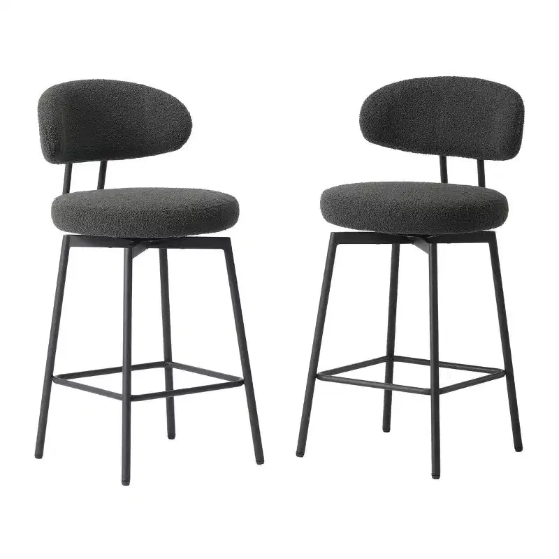 Sgabelli da bar con schienale imbottiti in finta pelliccia, set da 2 – Nero / Cammello / Grigio / Crema / Verde / Blu navy / Oro