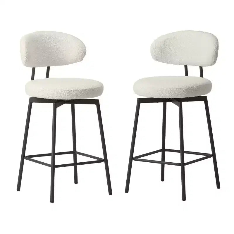 Sgabelli da bar con schienale imbottiti in finta pelliccia, set da 2 – Nero / Cammello / Grigio / Crema / Verde / Blu navy / Oro