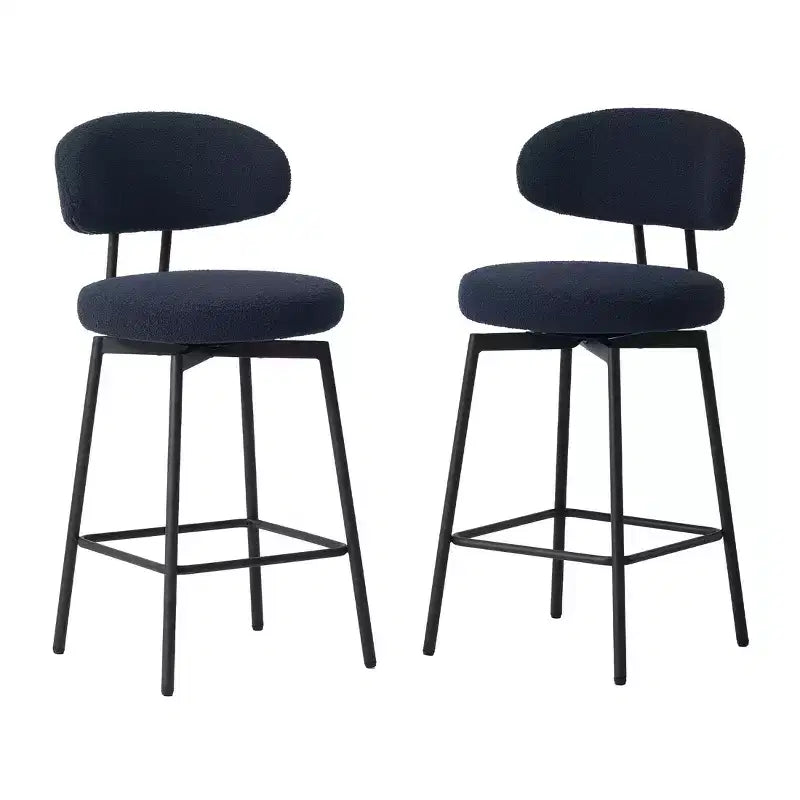 Sgabelli da bar con schienale imbottiti in finta pelliccia, set da 2 – Nero / Cammello / Grigio / Crema / Verde / Blu navy / Oro