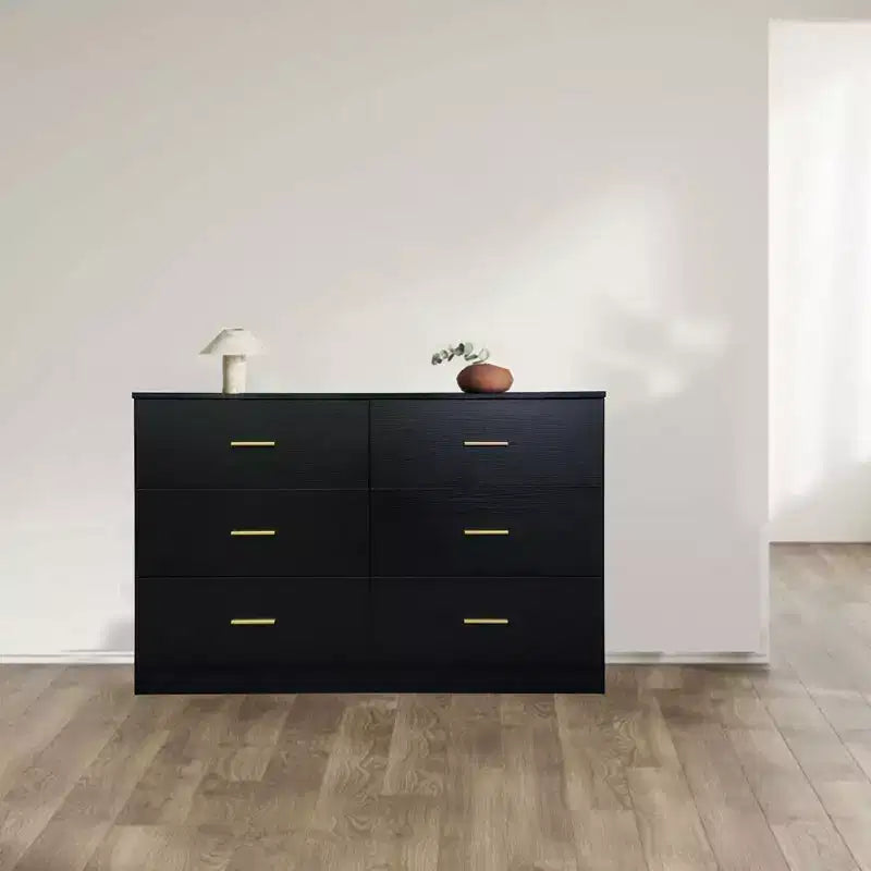 Comò a 9 cassetti in legno naturale con maniglie dorate, per 1 persona