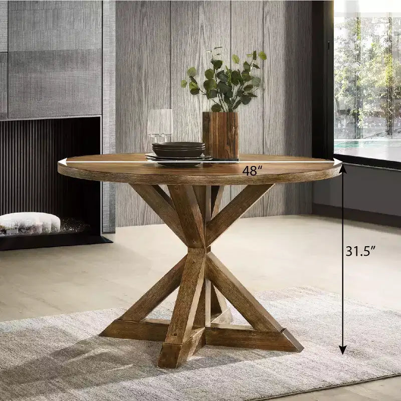 Tavolo da pranzo rotondo nero/marrone, base a gambe incrociate, 4 posti