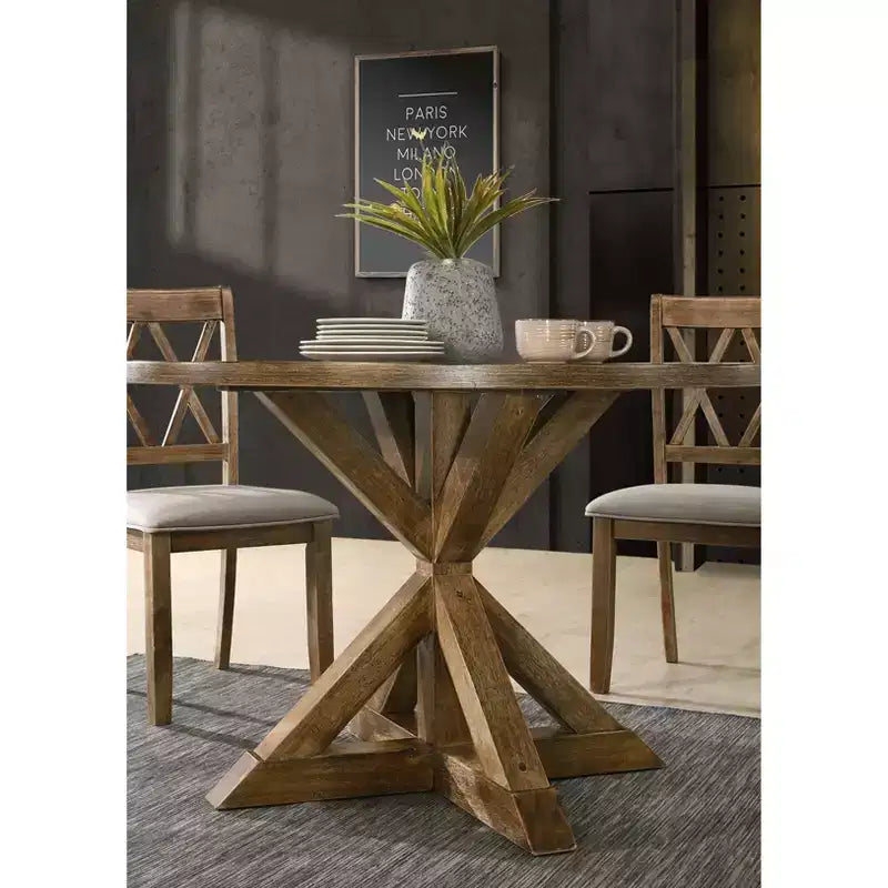 Tavolo da pranzo rotondo nero/marrone, base a gambe incrociate, 4 posti