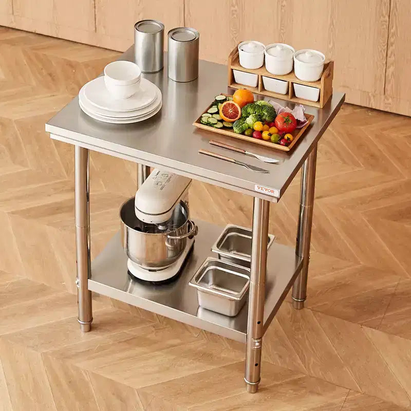 Tavolo da preparazione in acciaio inossidabile argento a 2 ripiani, 24"x30"x31", per utente singolo