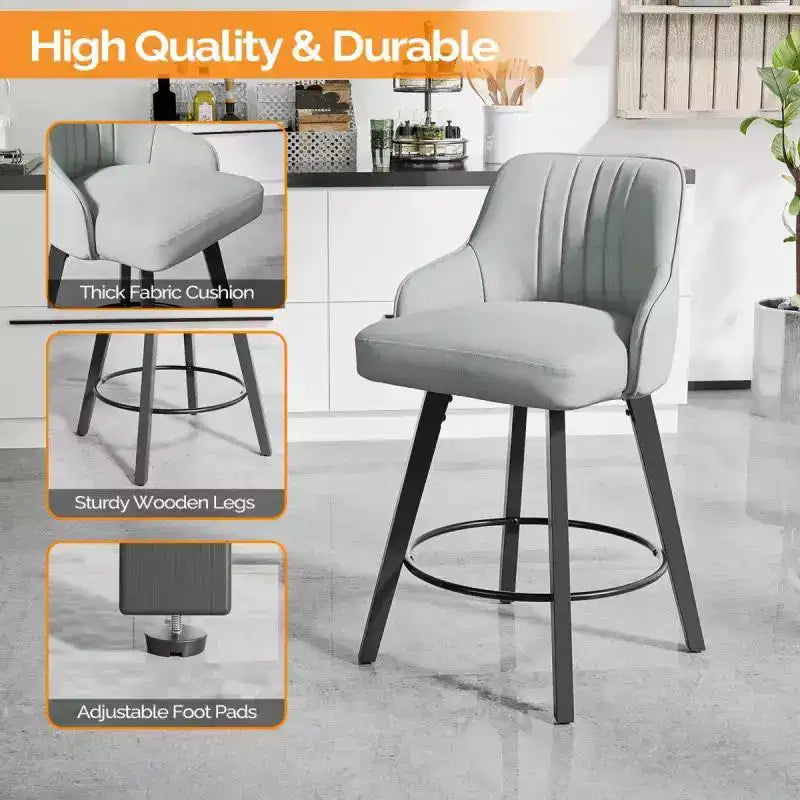 Sgabello da bar senza braccioli in ecopelle beige/grigio/verde con rotazione a 360°, gambe in legno – 1 posto a sedere