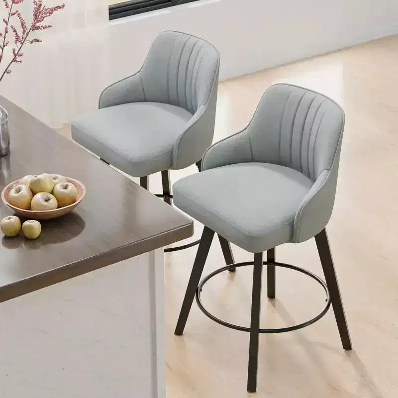 Sgabello da bar senza braccioli in ecopelle beige/grigio/verde con rotazione a 360°, gambe in legno – 1 posto a sedere