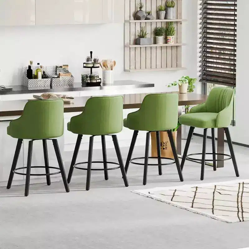 Sgabello da bar senza braccioli in ecopelle beige/grigio/verde con rotazione a 360°, gambe in legno – 1 posto a sedere