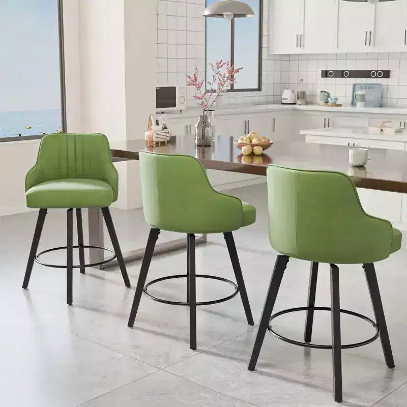 Sgabello da bar senza braccioli in ecopelle beige/grigio/verde con rotazione a 360°, gambe in legno – 1 posto a sedere