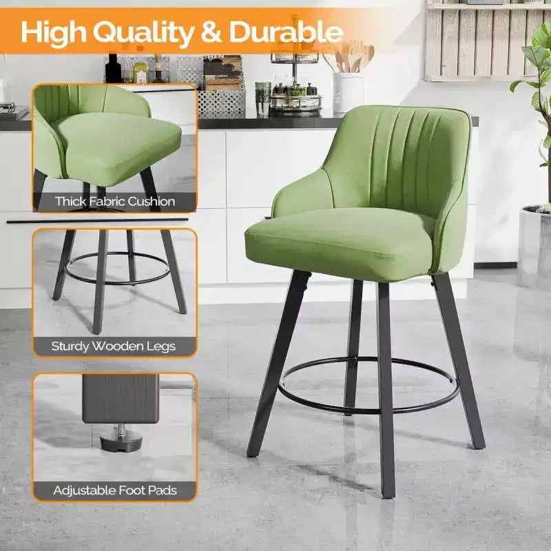 Sgabello da bar senza braccioli in ecopelle beige/grigio/verde con rotazione a 360°, gambe in legno – 1 posto a sedere