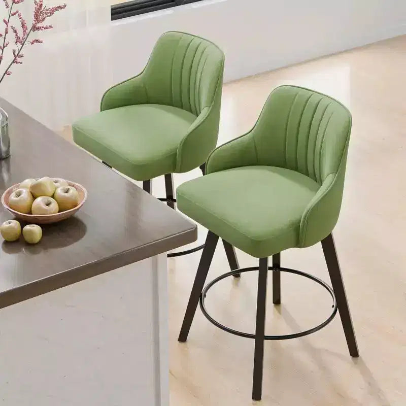 Sgabello da bar senza braccioli in ecopelle beige/grigio/verde con rotazione a 360°, gambe in legno – 1 posto a sedere