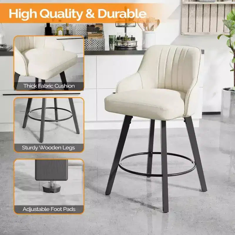 Sgabello da bar senza braccioli in ecopelle beige/grigio/verde con rotazione a 360°, gambe in legno – 1 posto a sedere