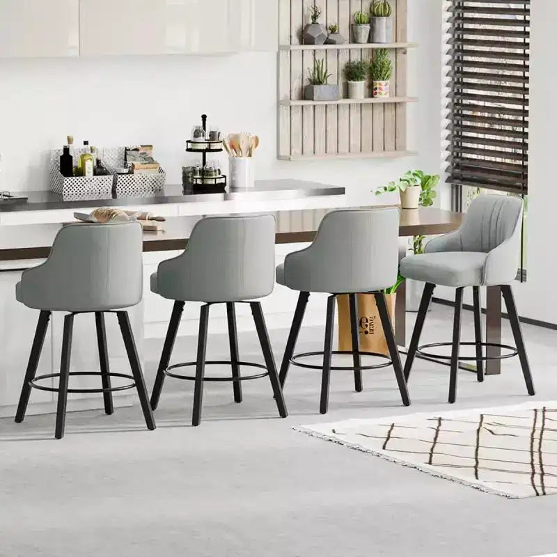 Sgabello da bar senza braccioli in ecopelle beige/grigio/verde con rotazione a 360°, gambe in legno – 1 posto a sedere