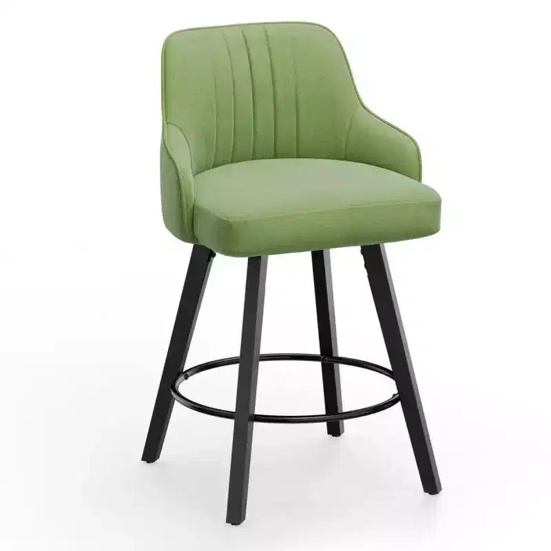 Sgabello da bar senza braccioli in ecopelle beige/grigio/verde con rotazione a 360°, gambe in legno – 1 posto a sedere