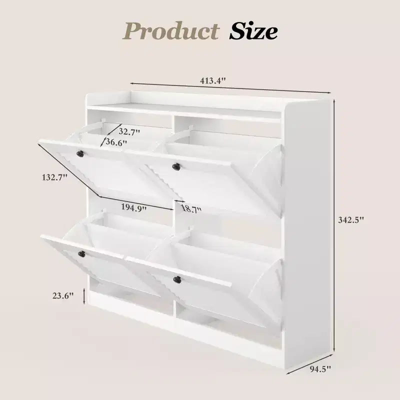Scarpiera a ribalta a 4 ante, colore nero/bianco/legno, autoportante, contiene fino a 32 paia