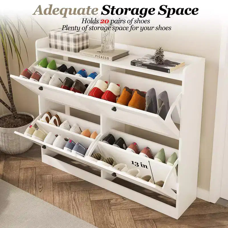 Scarpiera a ribalta a 4 ante, colore nero/bianco/legno, autoportante, contiene fino a 32 paia