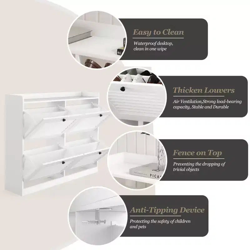 Scarpiera a ribalta a 4 ante, colore nero/bianco/legno, autoportante, contiene fino a 32 paia