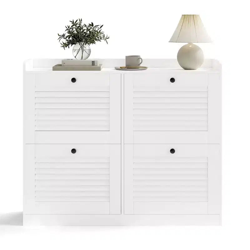 Scarpiera a ribalta a 4 ante, colore nero/bianco/legno, autoportante, contiene fino a 32 paia