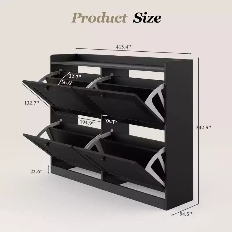 Scarpiera a ribalta a 4 ante, colore nero/bianco/legno, autoportante, contiene fino a 32 paia