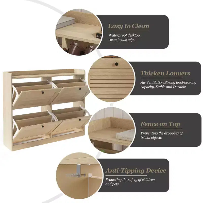 Scarpiera a ribalta a 4 ante, colore nero/bianco/legno, autoportante, contiene fino a 32 paia