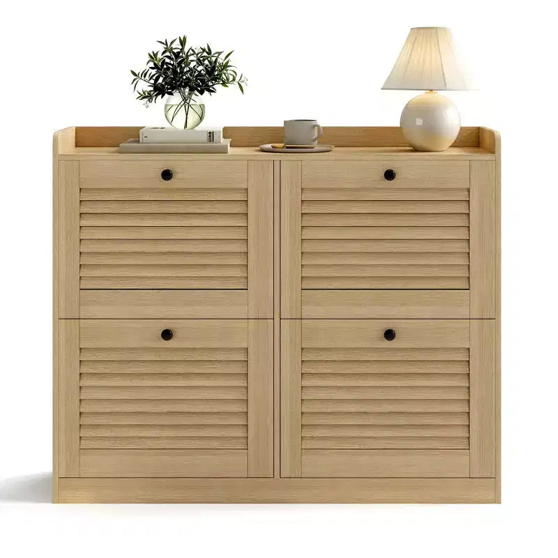 Scarpiera a ribalta a 4 ante, colore nero/bianco/legno, autoportante, contiene fino a 32 paia