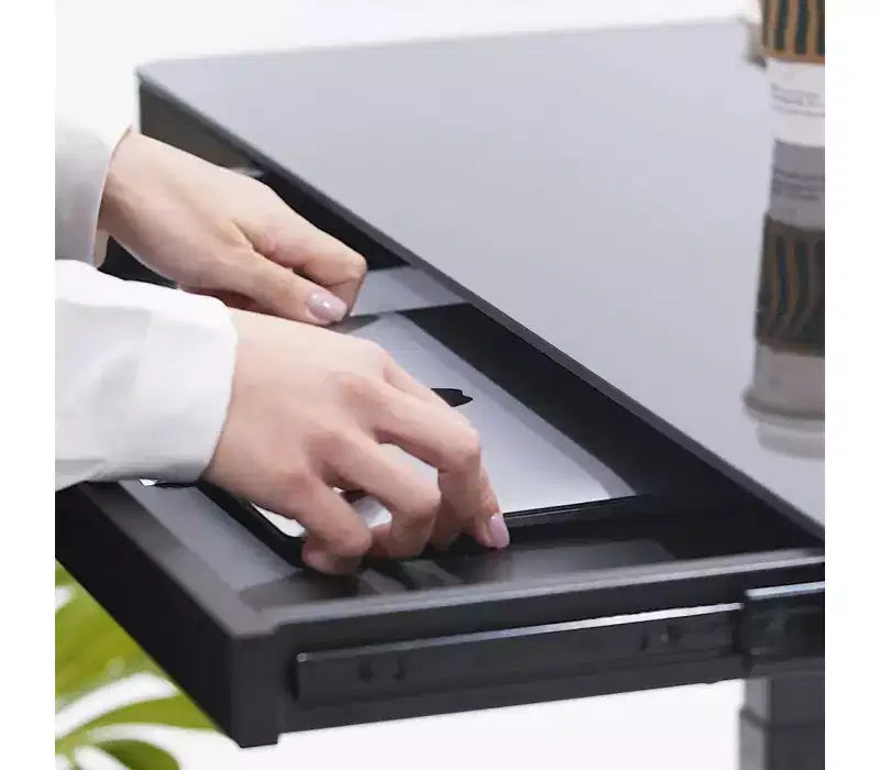 Scrivania Elettrica Regolabile in Altezza con Piano in Vetro Nero, Utente Singolo