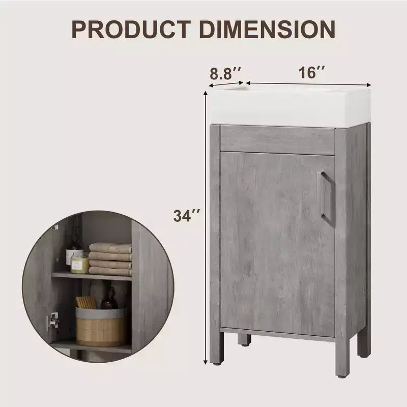 Mobiletto lavabo da bagno indipendente da 40 cm con anta a chiusura ammortizzata – Nero / Grigio / Rovere / Bianco, Monoposto