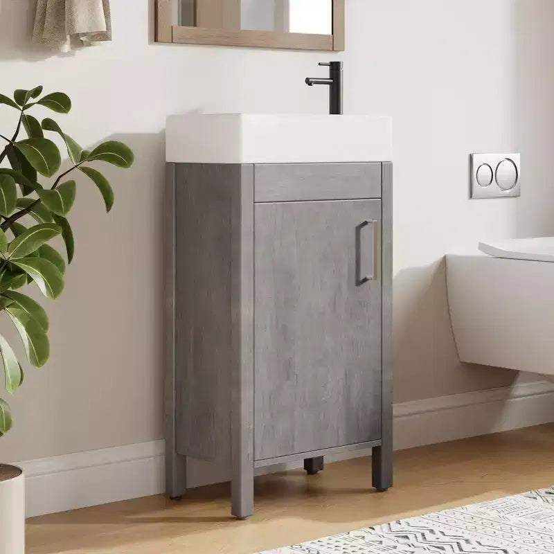 Mobiletto lavabo da bagno indipendente da 40 cm con anta a chiusura ammortizzata – Nero / Grigio / Rovere / Bianco, Monoposto