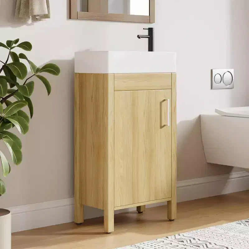 Mobiletto lavabo da bagno indipendente da 40 cm con anta a chiusura ammortizzata – Nero / Grigio / Rovere / Bianco, Monoposto