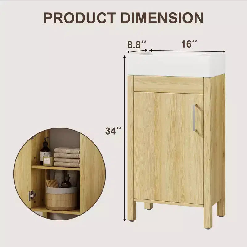 Mobiletto lavabo da bagno indipendente da 40 cm con anta a chiusura ammortizzata – Nero / Grigio / Rovere / Bianco, Monoposto