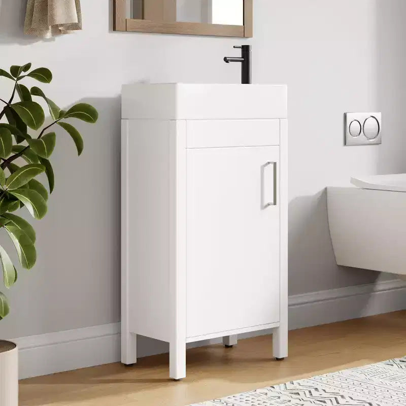 Mobiletto lavabo da bagno indipendente da 40 cm con anta a chiusura ammortizzata – Nero / Grigio / Rovere / Bianco, Monoposto