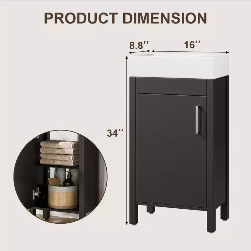 Mobiletto lavabo da bagno indipendente da 40 cm con anta a chiusura ammortizzata – Nero / Grigio / Rovere / Bianco, Monoposto