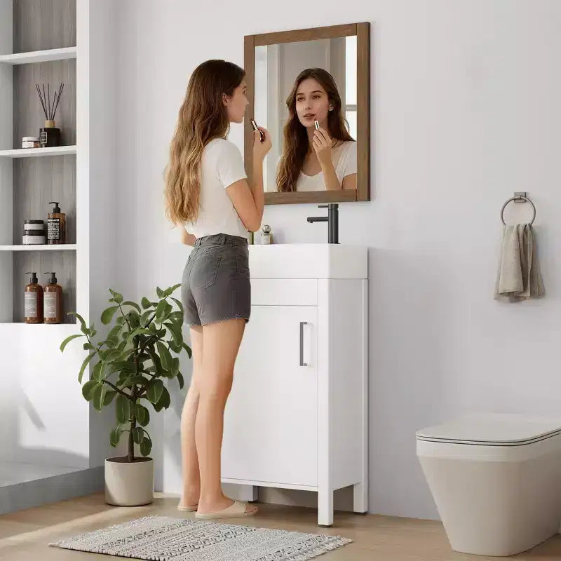Mobiletto lavabo da bagno indipendente da 40 cm con anta a chiusura ammortizzata – Nero / Grigio / Rovere / Bianco, Monoposto