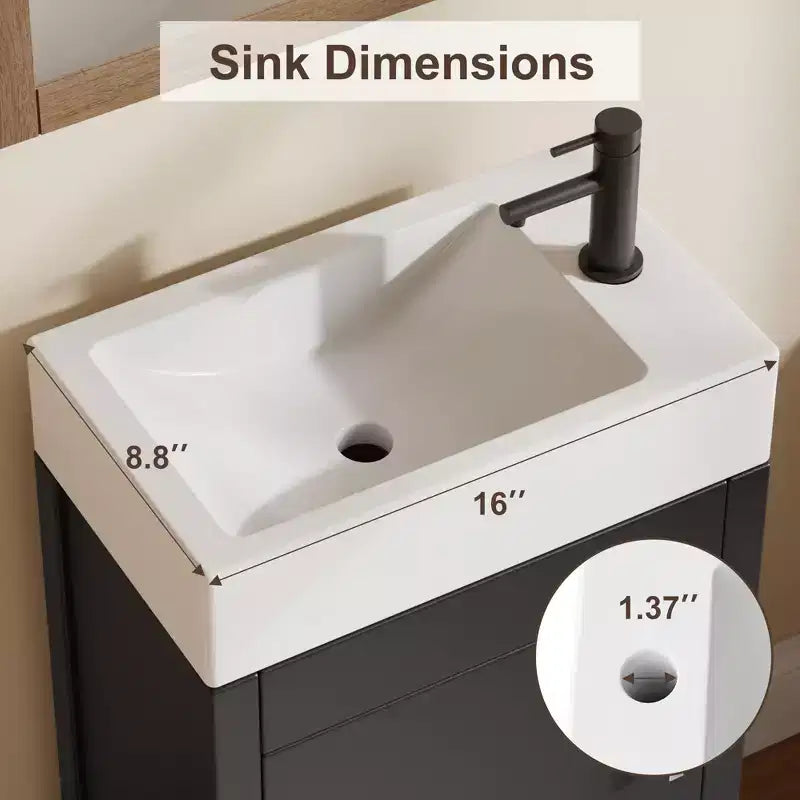 Mobiletto lavabo da bagno indipendente da 40 cm con anta a chiusura ammortizzata – Nero / Grigio / Rovere / Bianco, Monoposto