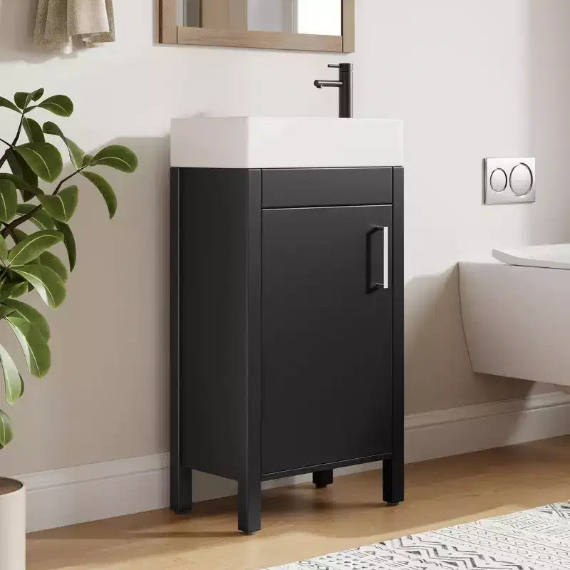Mobiletto lavabo da bagno indipendente da 40 cm con anta a chiusura ammortizzata – Nero / Grigio / Rovere / Bianco, Monoposto