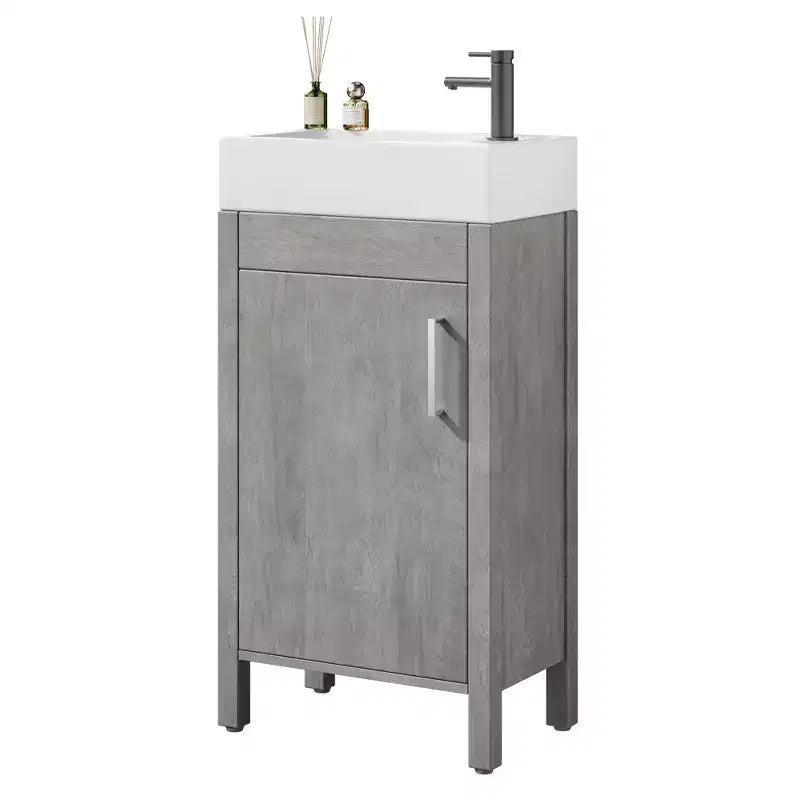 Mobiletto lavabo da bagno indipendente da 40 cm con anta a chiusura ammortizzata – Nero / Grigio / Rovere / Bianco, Monoposto