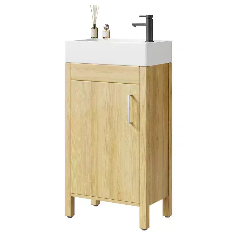 Mobiletto lavabo da bagno indipendente da 40 cm con anta a chiusura ammortizzata – Nero / Grigio / Rovere / Bianco, Monoposto
