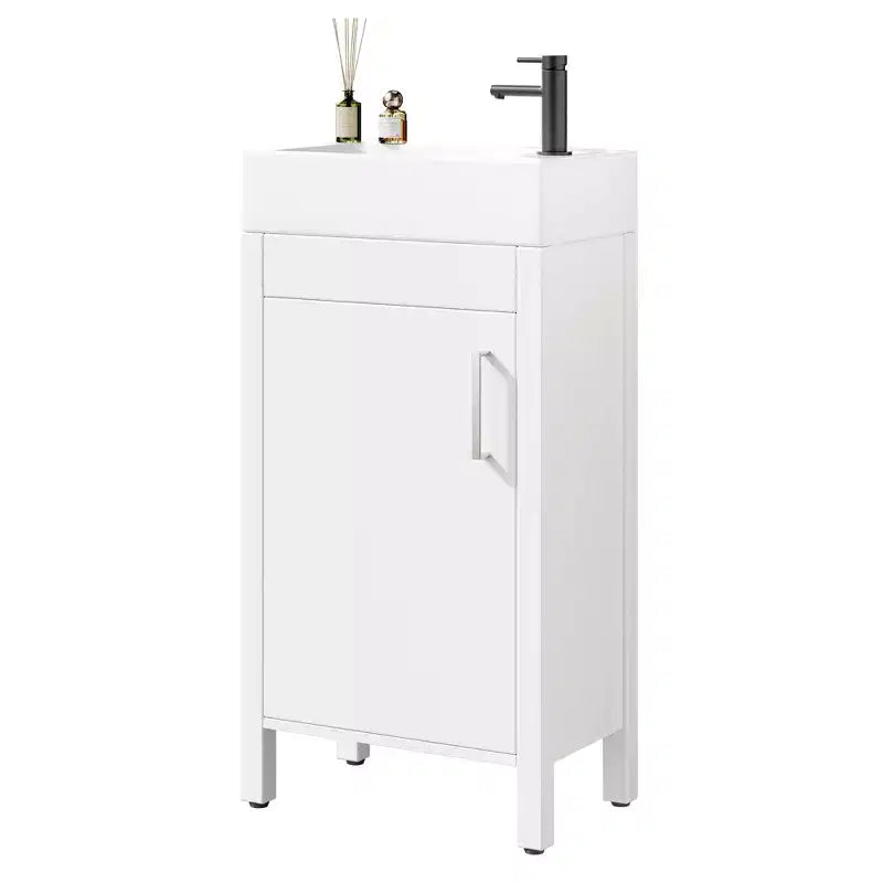 Mobiletto lavabo da bagno indipendente da 40 cm con anta a chiusura ammortizzata – Nero / Grigio / Rovere / Bianco, Monoposto