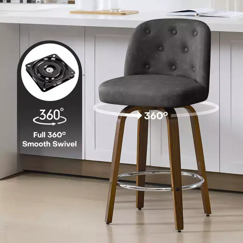 Sgabello da bar girevole in similpelle grigio scuro, schienale medio, 1 posto