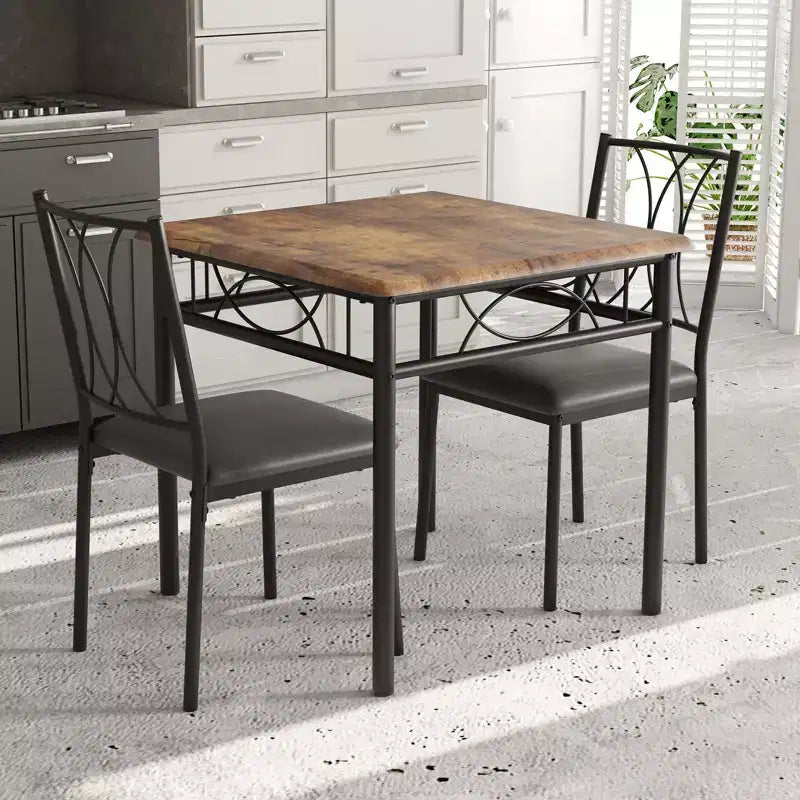 Set da pranzo quadrato retrò colorato per 2 persone, tavolo e sedie da cucina in 3 pezzi