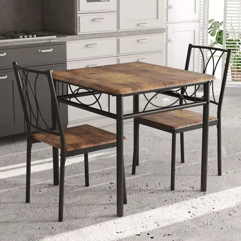 Set da pranzo quadrato retrò colorato per 2 persone, tavolo e sedie da cucina in 3 pezzi