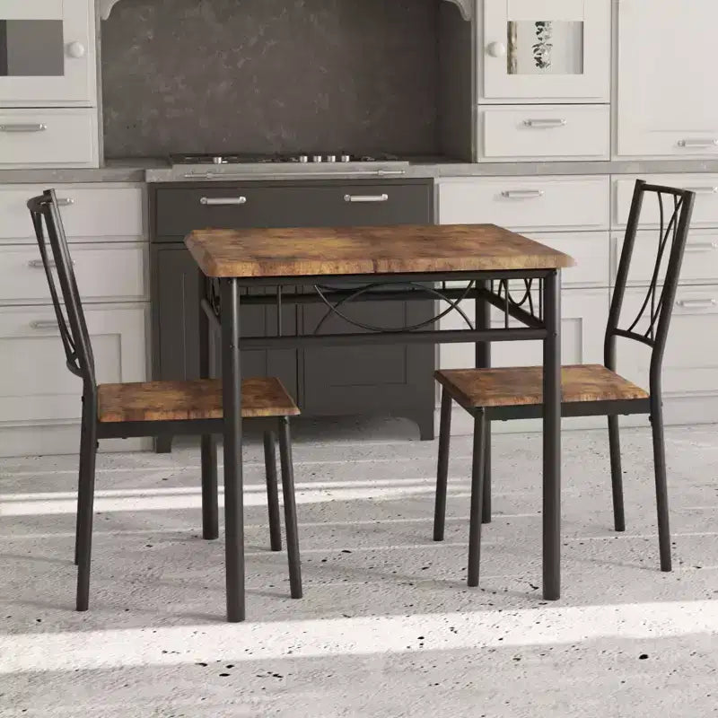 Set da pranzo quadrato retrò colorato per 2 persone, tavolo e sedie da cucina in 3 pezzi