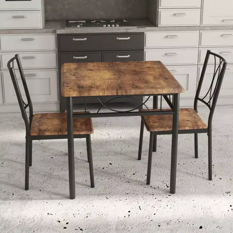 Set da pranzo quadrato retrò colorato per 2 persone, tavolo e sedie da cucina in 3 pezzi