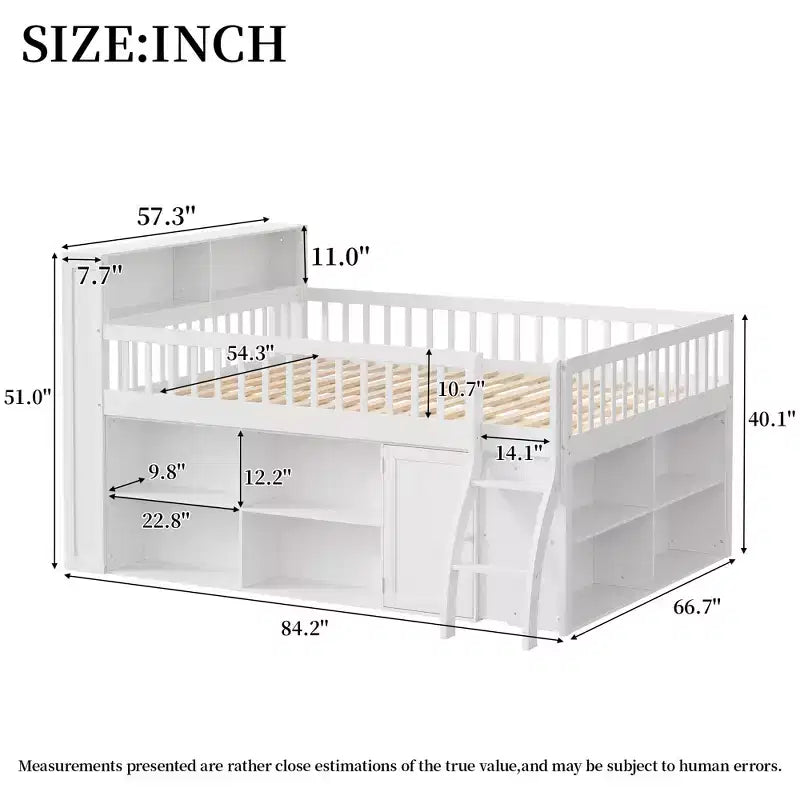 Letto a soppalco Natural/White con testiera LED e contenitore – Matrimoniale/Queen, 1 persona