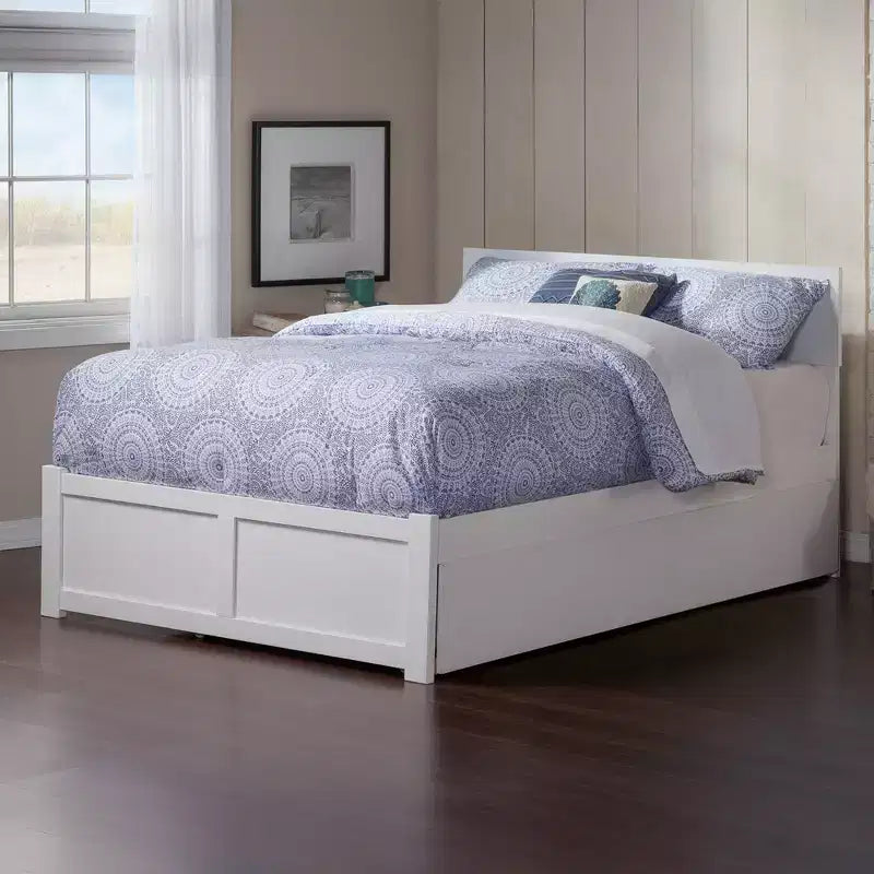 Letto a piattaforma matrimoniale marrone/bianco con letto estraibile singolo, 2 posti letto