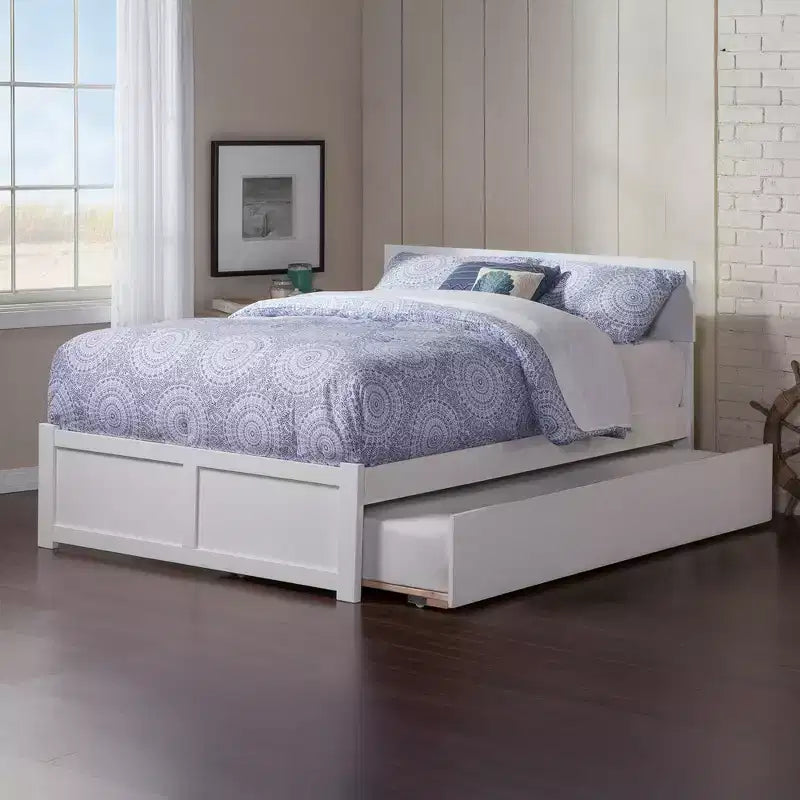 Letto a piattaforma matrimoniale marrone/bianco con letto estraibile singolo, 2 posti letto