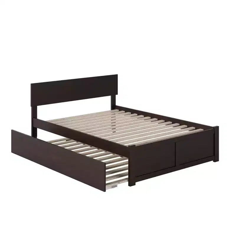 Letto a piattaforma matrimoniale marrone/bianco con letto estraibile singolo, 2 posti letto